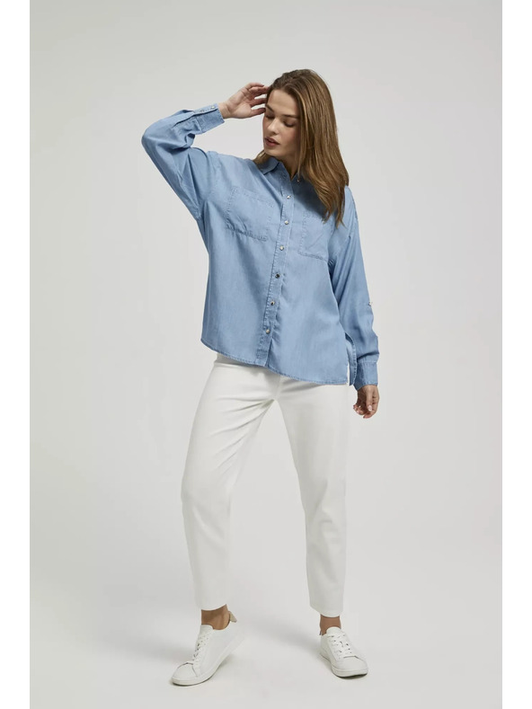 Moodo Modrá lyocellová košeľa s golierom na gombíky Moodo