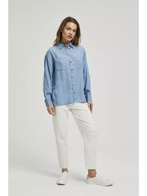 Moodo Modrá lyocellová košeľa s golierom na gombíky Moodo