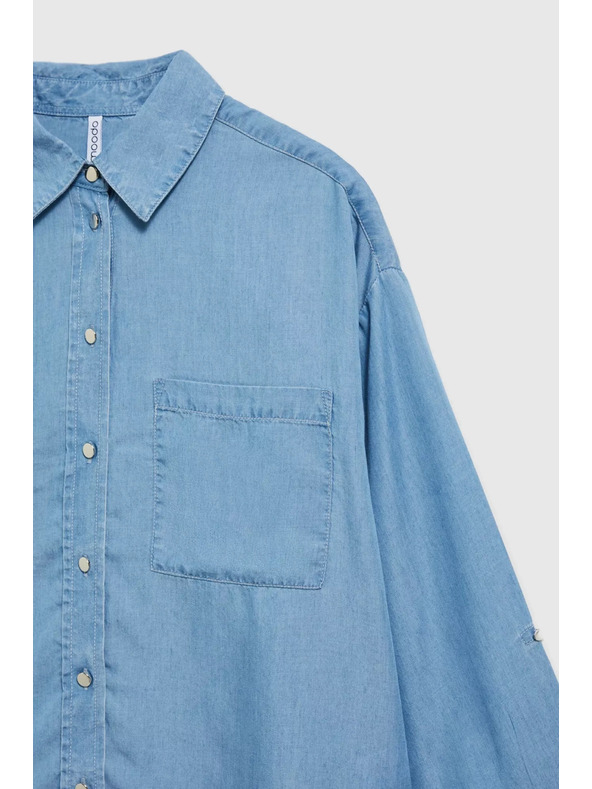 Moodo Modrá lyocellová košeľa s golierom na gombíky Moodo