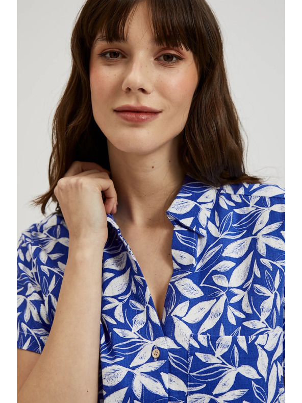 Moodo Modrá košeľa s golierom a rastlinným vzorom Moodo