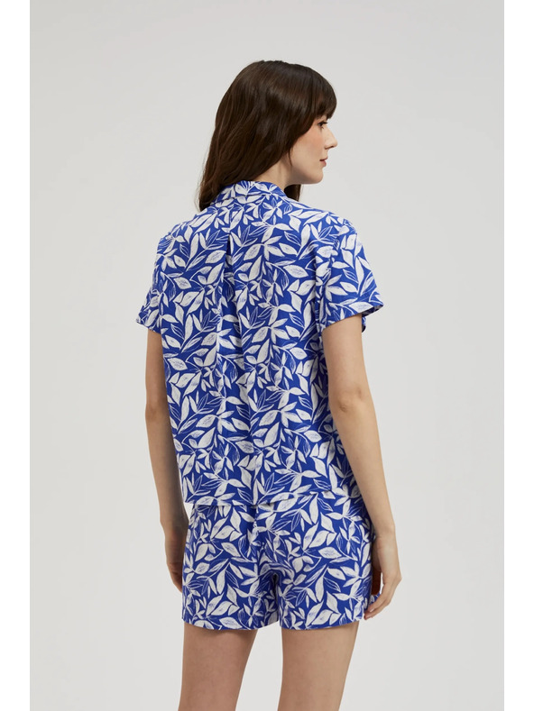 Moodo Modrá košeľa s golierom a rastlinným vzorom Moodo
