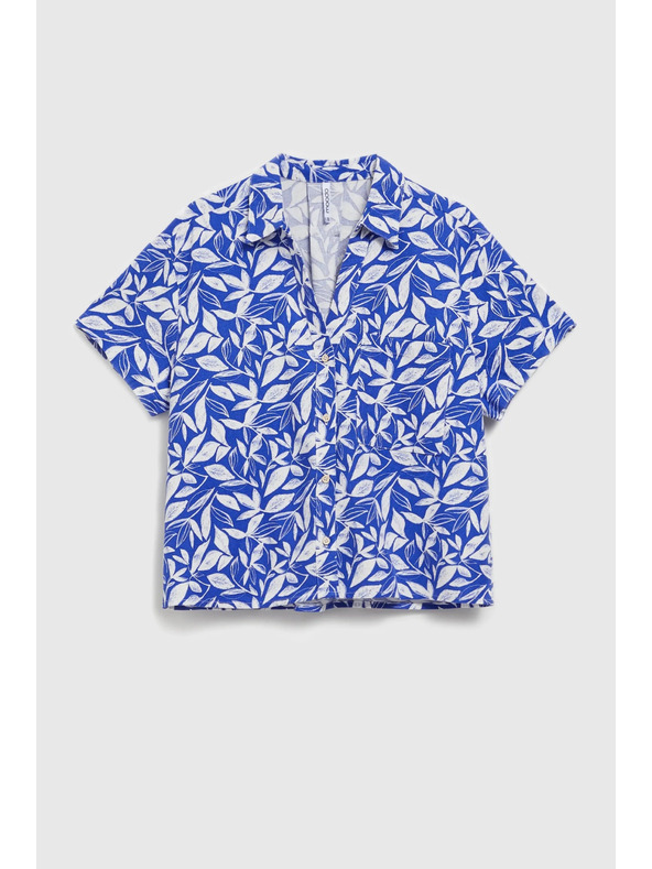 Moodo Modrá košeľa s golierom a rastlinným vzorom Moodo