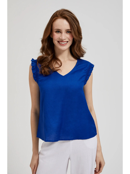 Moodo Modrá košeľa s volánmi na ramenách Moodo