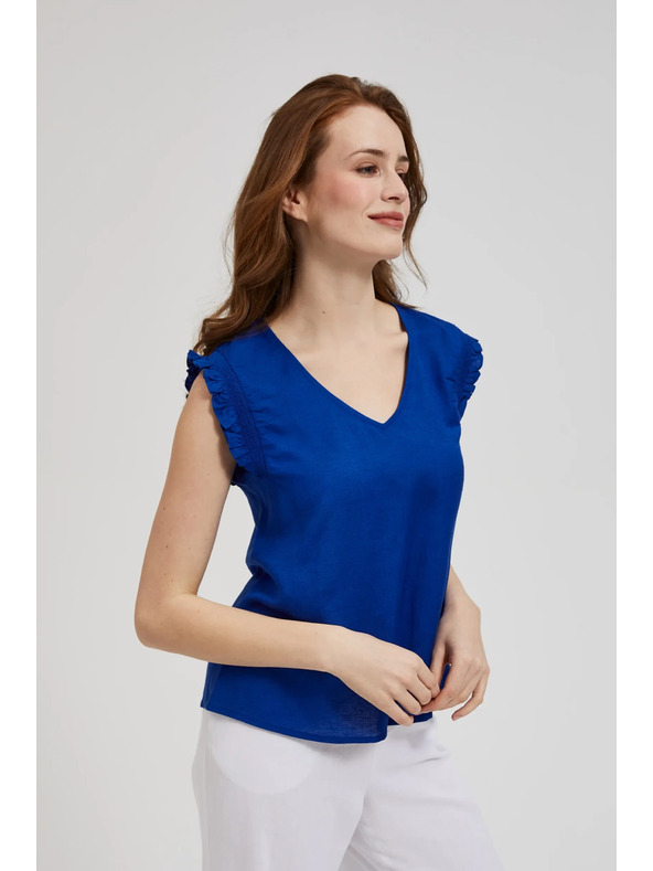 Moodo Modrá košeľa s volánmi na ramenách Moodo