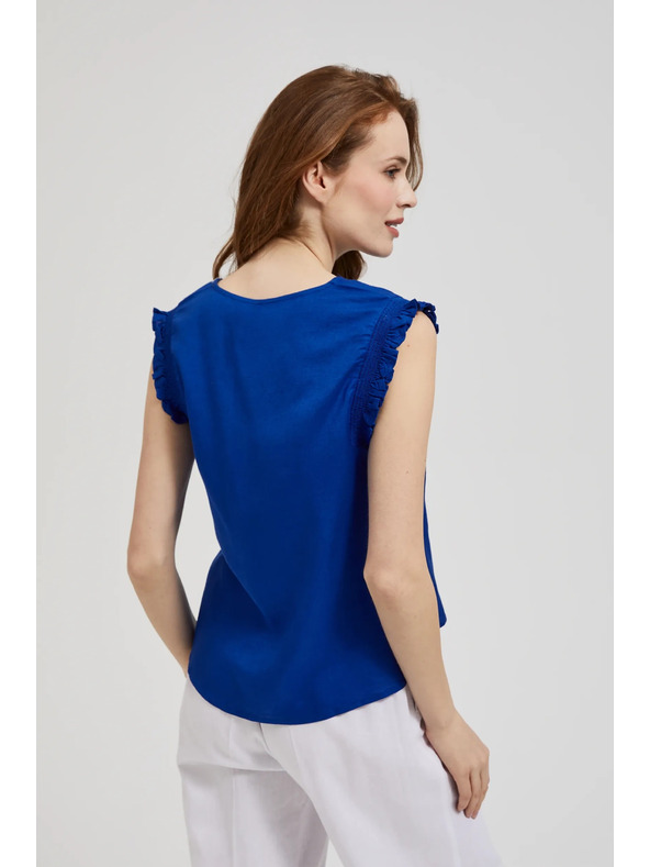 Moodo Modrá košeľa s volánmi na ramenách Moodo