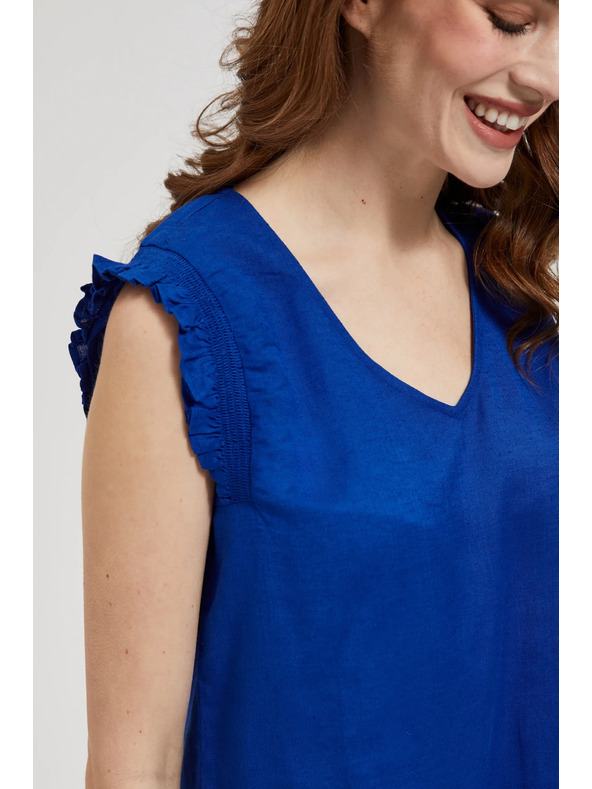 Moodo Modrá košeľa s volánmi na ramenách Moodo