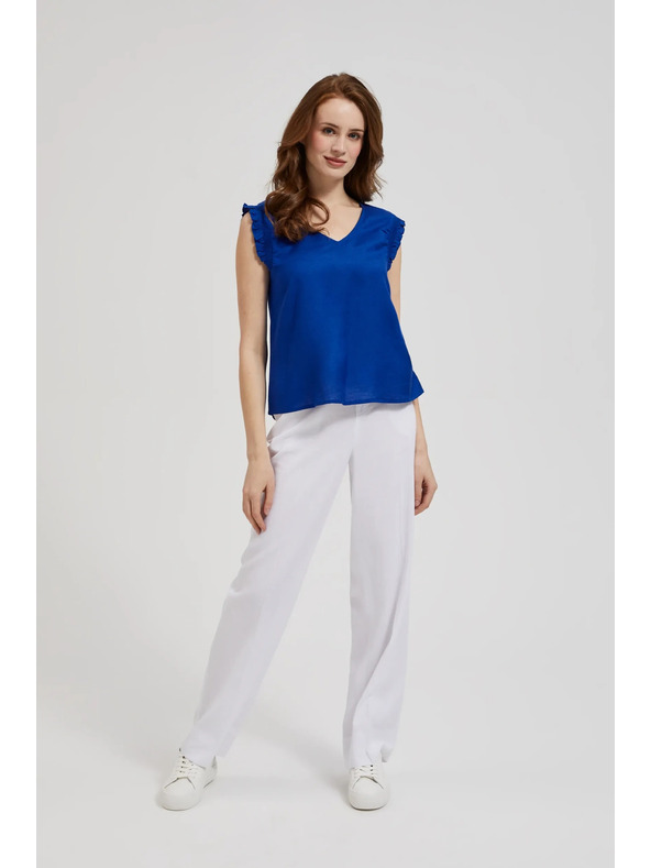 Moodo Modrá košeľa s volánmi na ramenách Moodo