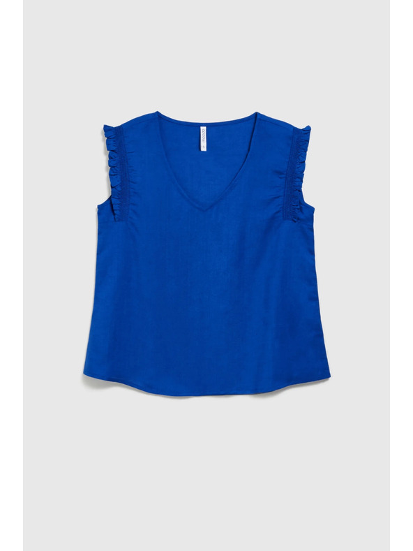 Moodo Modrá košeľa s volánmi na ramenách Moodo