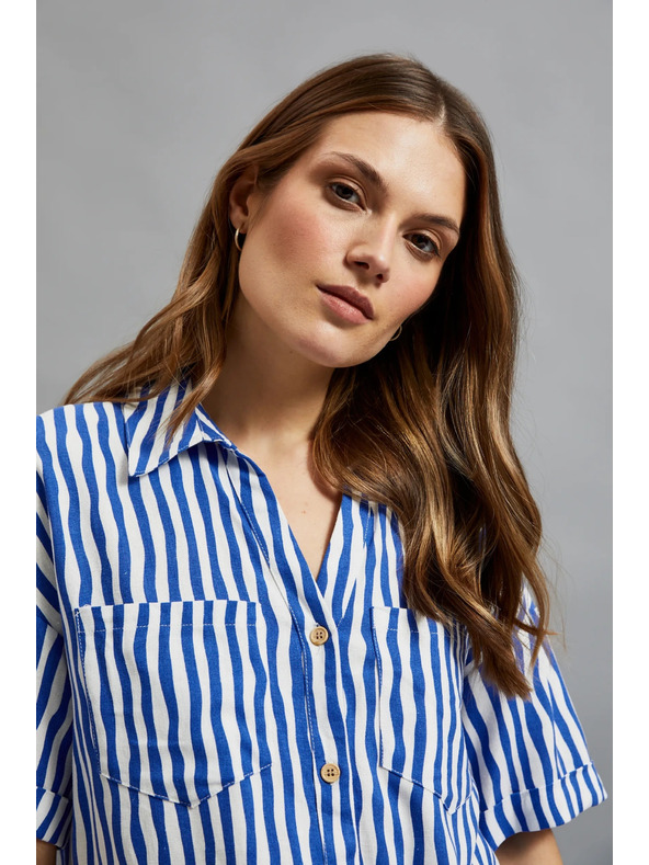 Moodo Modrá pruhovaná košeľa zapínaná na gombíky s vreckami Moodo