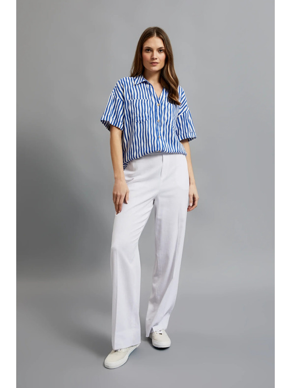 Moodo Modrá pruhovaná košeľa zapínaná na gombíky s vreckami Moodo