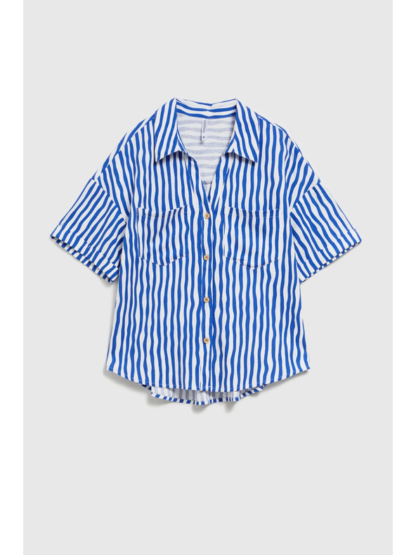 Moodo Modrá pruhovaná košeľa zapínaná na gombíky s vreckami Moodo