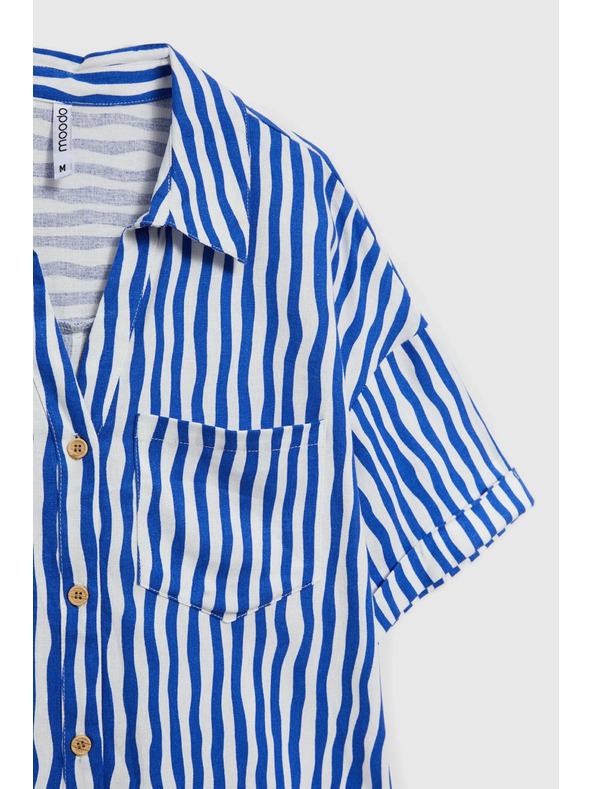 Moodo Modrá pruhovaná košeľa zapínaná na gombíky s vreckami Moodo