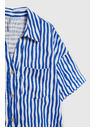 Moodo Modrá pruhovaná košeľa zapínaná na gombíky s vreckami Moodo