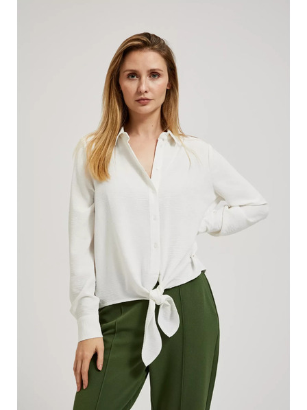 Moodo Košeľa s dlhými rukávmi a viazaním biela Moodo