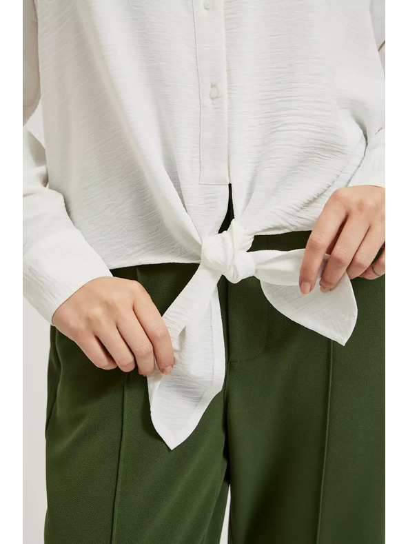 Moodo Košeľa s dlhými rukávmi a viazaním biela Moodo