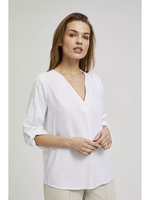 Moodo Košeľa s výstrihom do V a vyhrnutými rukávmi biela Moodo