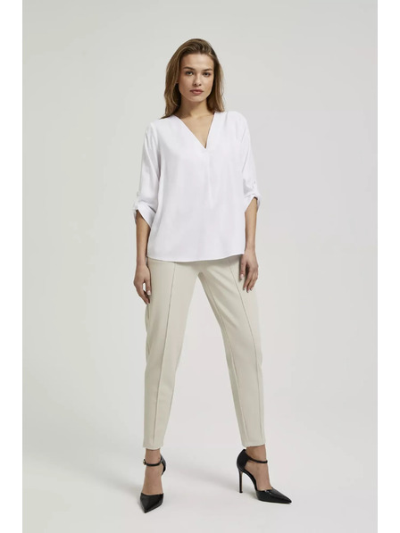 Moodo Košeľa s výstrihom do V a vyhrnutými rukávmi biela Moodo