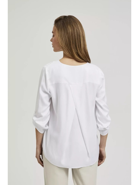 Moodo Košeľa s výstrihom do V a vyhrnutými rukávmi biela Moodo