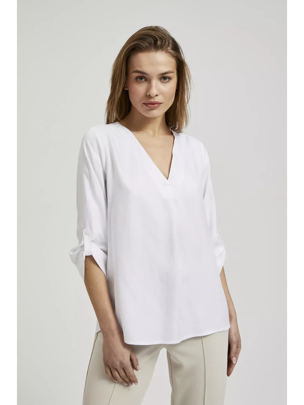 Moodo Košeľa s výstrihom do V a vyhrnutými rukávmi biela Moodo