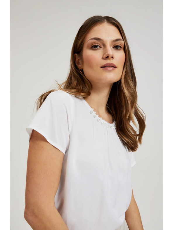 Moodo Biela košeľa zdobená korálkami na výstrihu Moodo