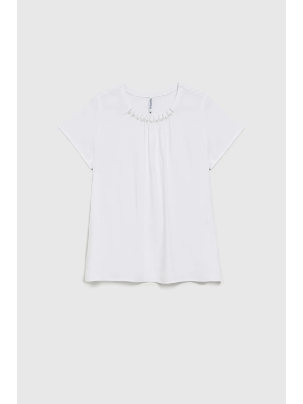 Moodo Biela košeľa zdobená korálkami na výstrihu Moodo