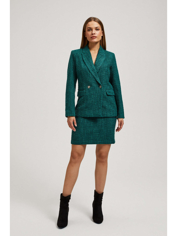 Moodo Sukňa v tvídovom štýle s ozdobnými gombíkmi smaragdová Moodo
