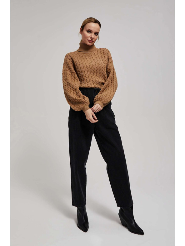 Moodo Sveter so stojačkou a nadýchanými rukávmi tmavo béžový Moodo