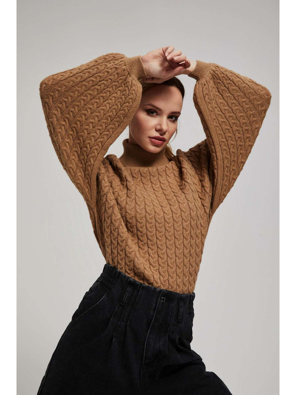 Moodo Sveter so stojačkou a nadýchanými rukávmi tmavo béžový Moodo