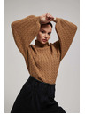 Moodo Sveter so stojačkou a nadýchanými rukávmi tmavo béžový Moodo