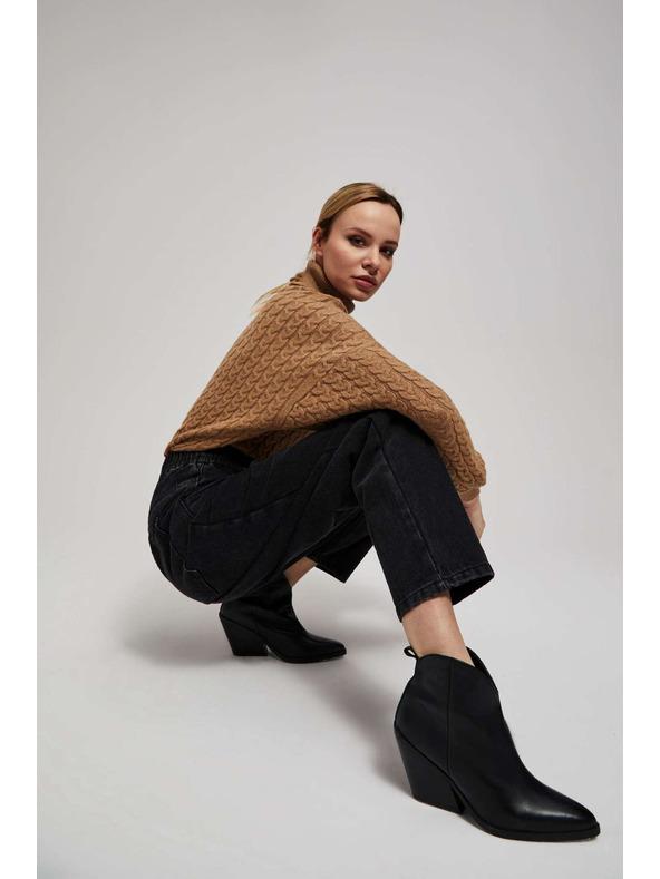 Moodo Sveter so stojačkou a nadýchanými rukávmi tmavo béžový Moodo