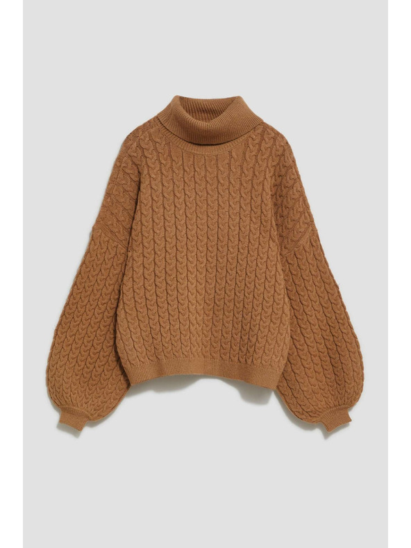 Moodo Sveter so stojačkou a nadýchanými rukávmi tmavo béžový Moodo