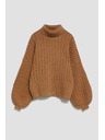 Moodo Sveter so stojačkou a nadýchanými rukávmi tmavo béžový Moodo