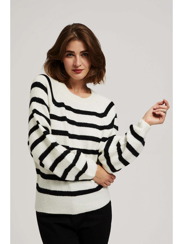 Moodo Perleťovo-čierny sveter s pruhmi a okrúhlym výstrihom Moodo