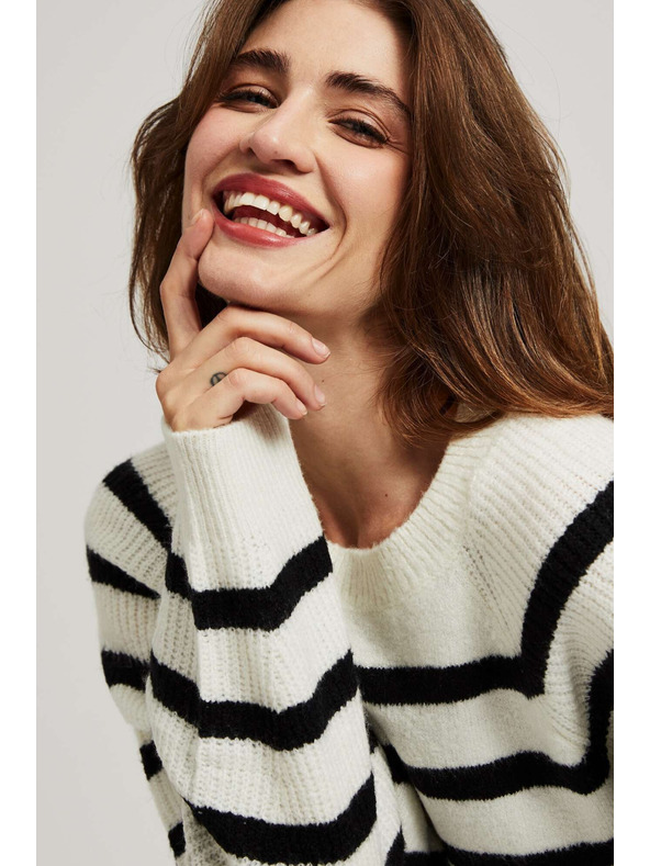 Moodo Perleťovo-čierny sveter s pruhmi a okrúhlym výstrihom Moodo