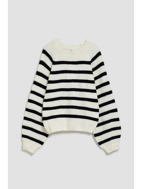 Moodo Perleťovo-čierny sveter s pruhmi a okrúhlym výstrihom Moodo