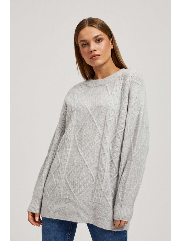 Moodo Sveter s ozdobným pletencom svetlo sivý Moodo