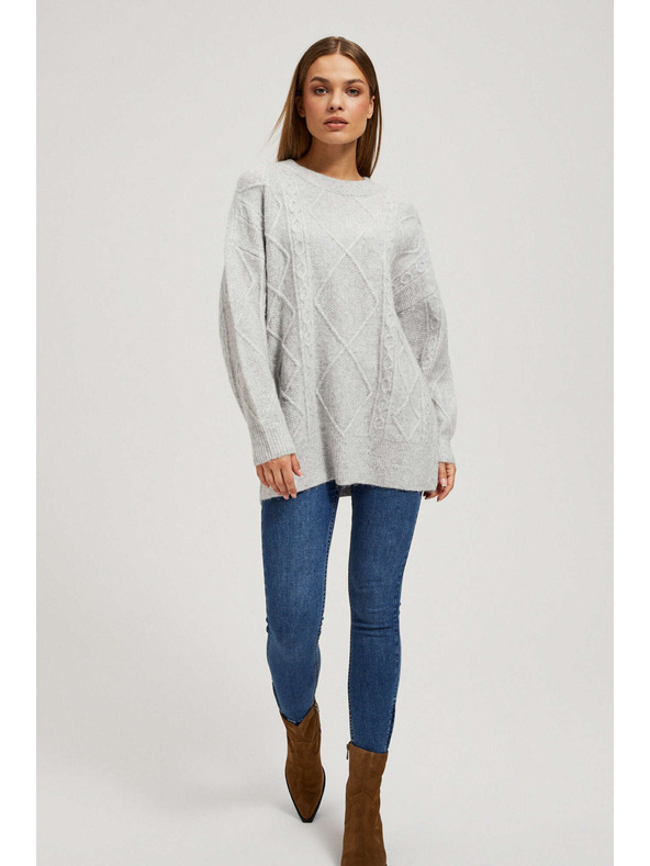 Moodo Sveter s ozdobným pletencom svetlo sivý Moodo