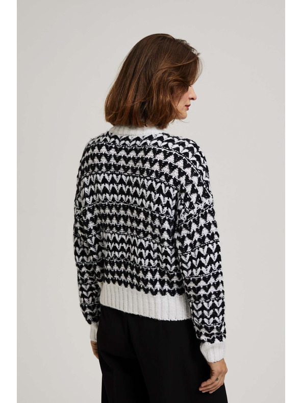 Moodo Sveter so stojačkou čierno-biely Moodo