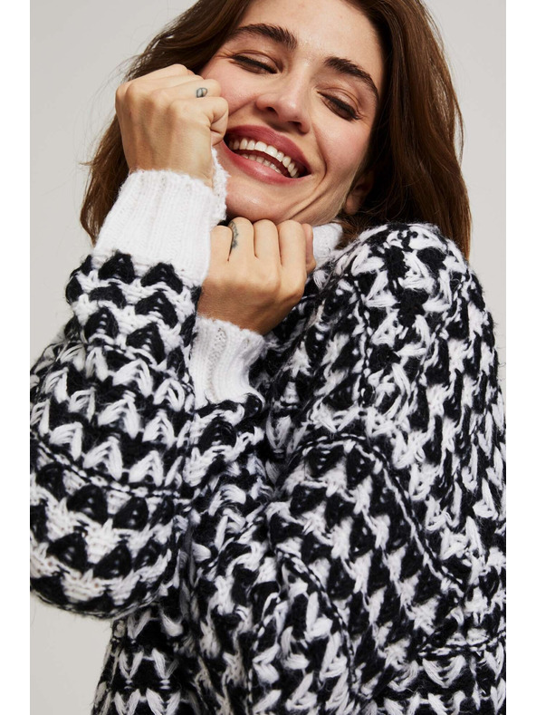 Moodo Sveter so stojačkou čierno-biely Moodo