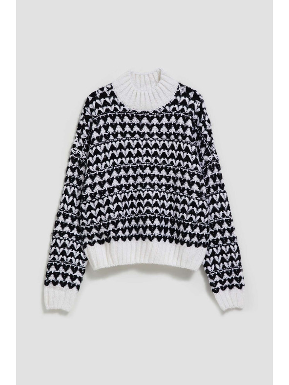 Moodo Sveter so stojačkou čierno-biely Moodo