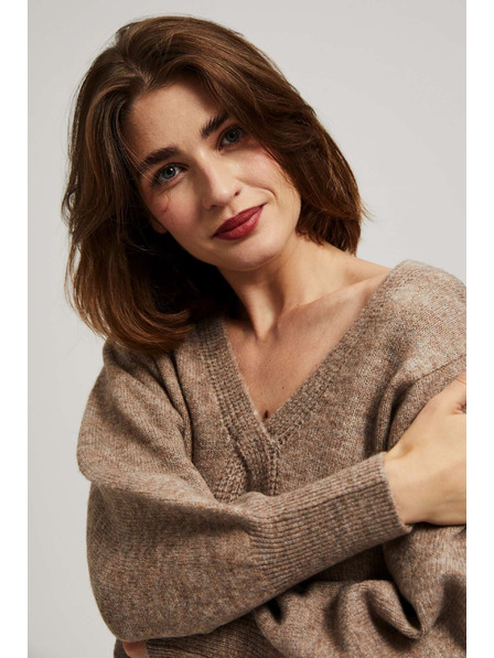 Moodo Sveter s výstrihom do V tmavo béžový Moodo