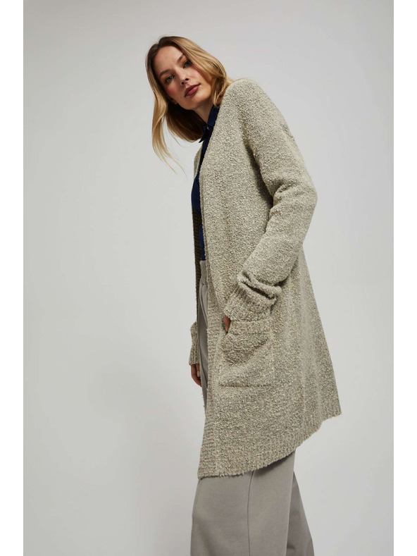 Moodo Dlhý kardigán s vreckami pieskovej farby Moodo
