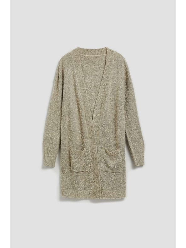 Moodo Dlhý kardigán s vreckami pieskovej farby Moodo