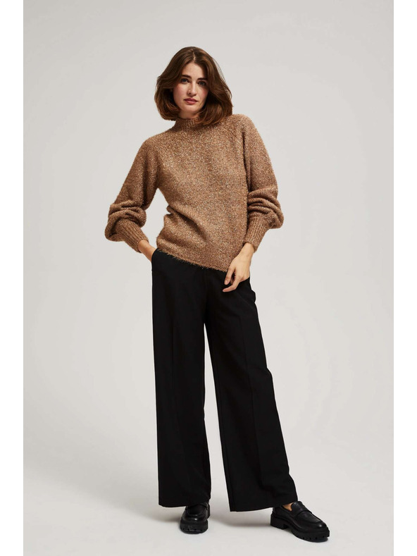 Moodo Sveter so stojačkou zdobený metalickou niťou béžový Moodo