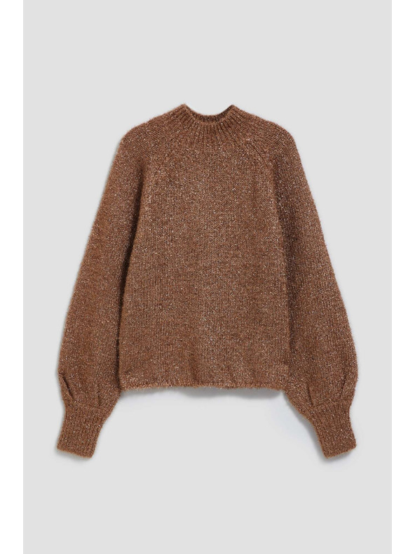 Moodo Sveter so stojačkou zdobený metalickou niťou béžový Moodo