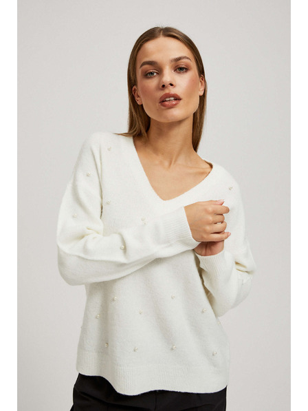 Moodo Sveter s výstrihom do V s perlami Moodo