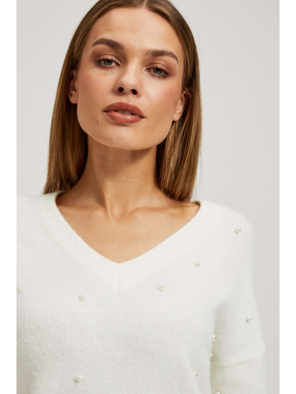 Moodo Sveter s výstrihom do V s perlami Moodo