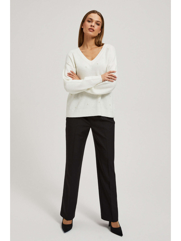 Moodo Sveter s výstrihom do V s perlami Moodo