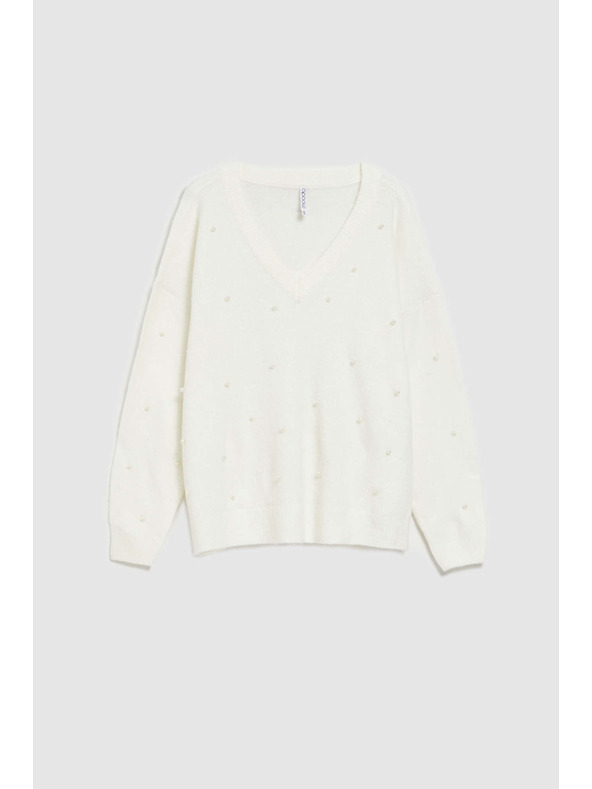 Moodo Sveter s výstrihom do V s perlami Moodo