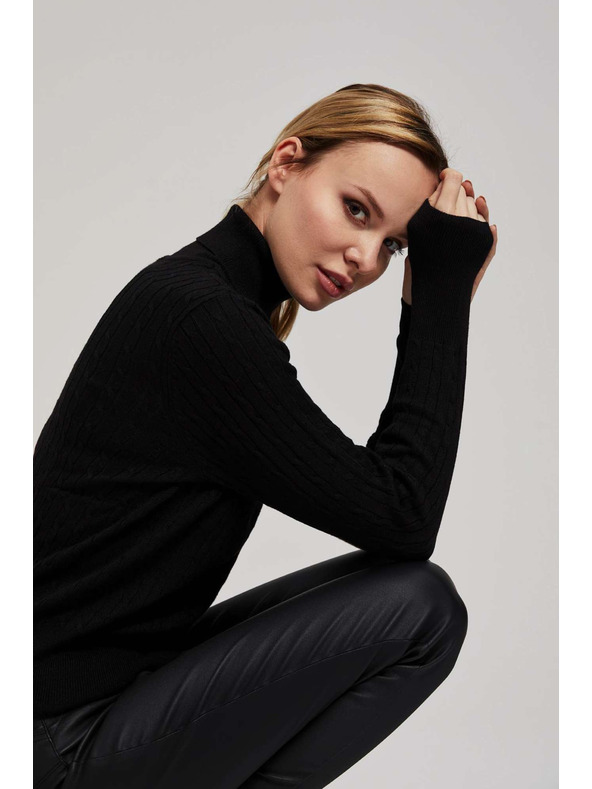 Moodo Tenký sveter so stojačkou čierny Moodo